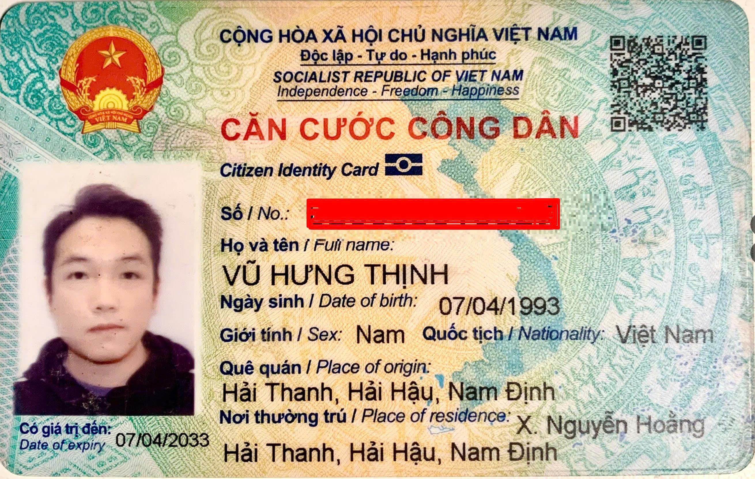 Rơi ví/giấy tờ tùy thân Vũ Hưng Thịnh 1993 rơi ở Sài Gòn