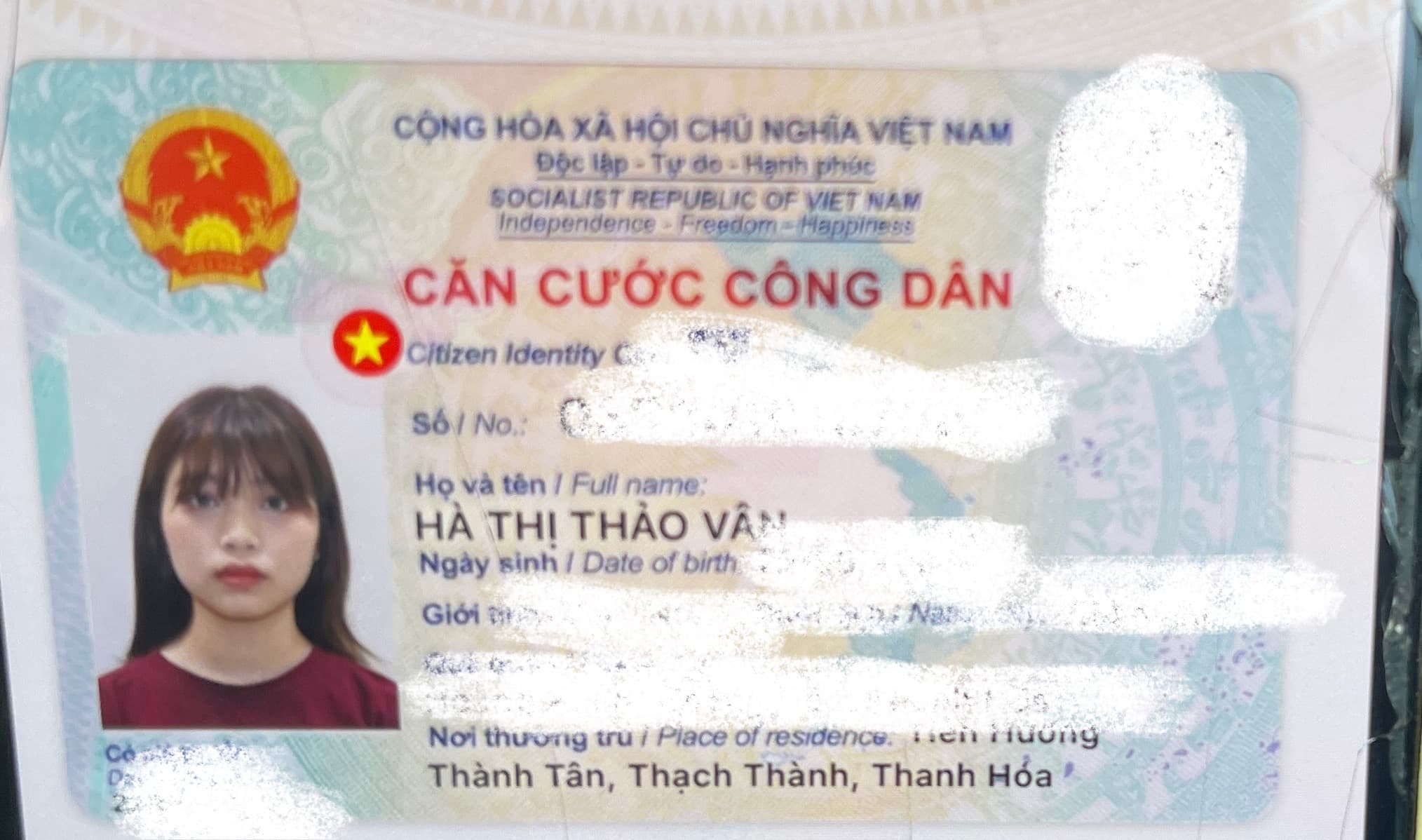 Rơi ví/ giấy tờ tuỳ thân Hà Thị Thảo Vân 2001 rơi ở Hà Nội