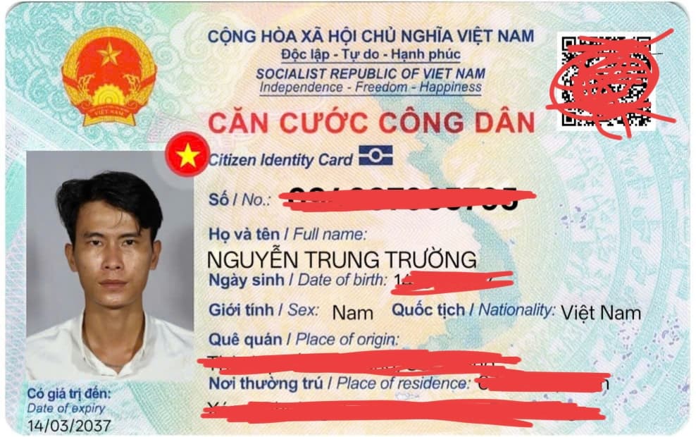 Rơi ví/ Giấy tờ tùy thân tên Nguyễn Trung Trường sn 1997 rơi ở BRVT