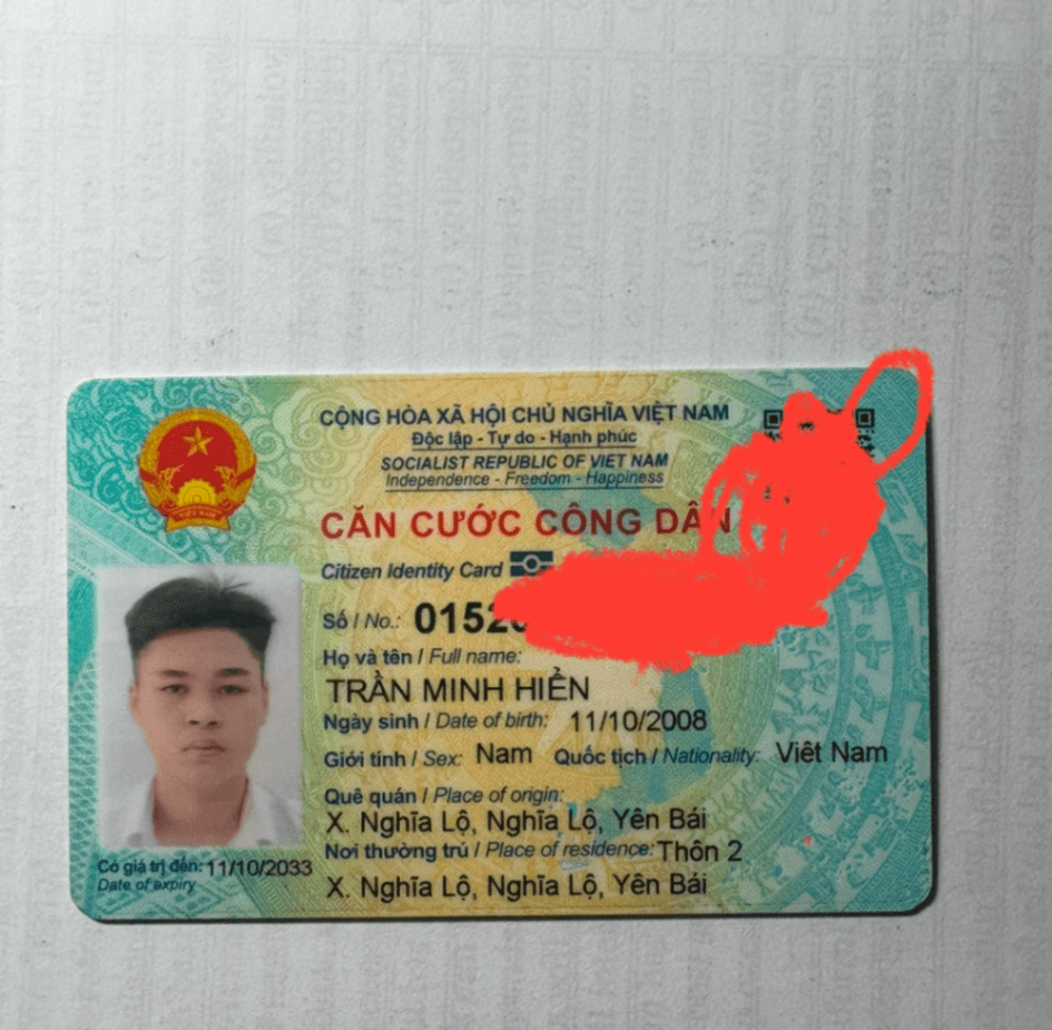 Rơi căn cước công dân Trần Minh Hiển 11-10-2008 ở hà nội