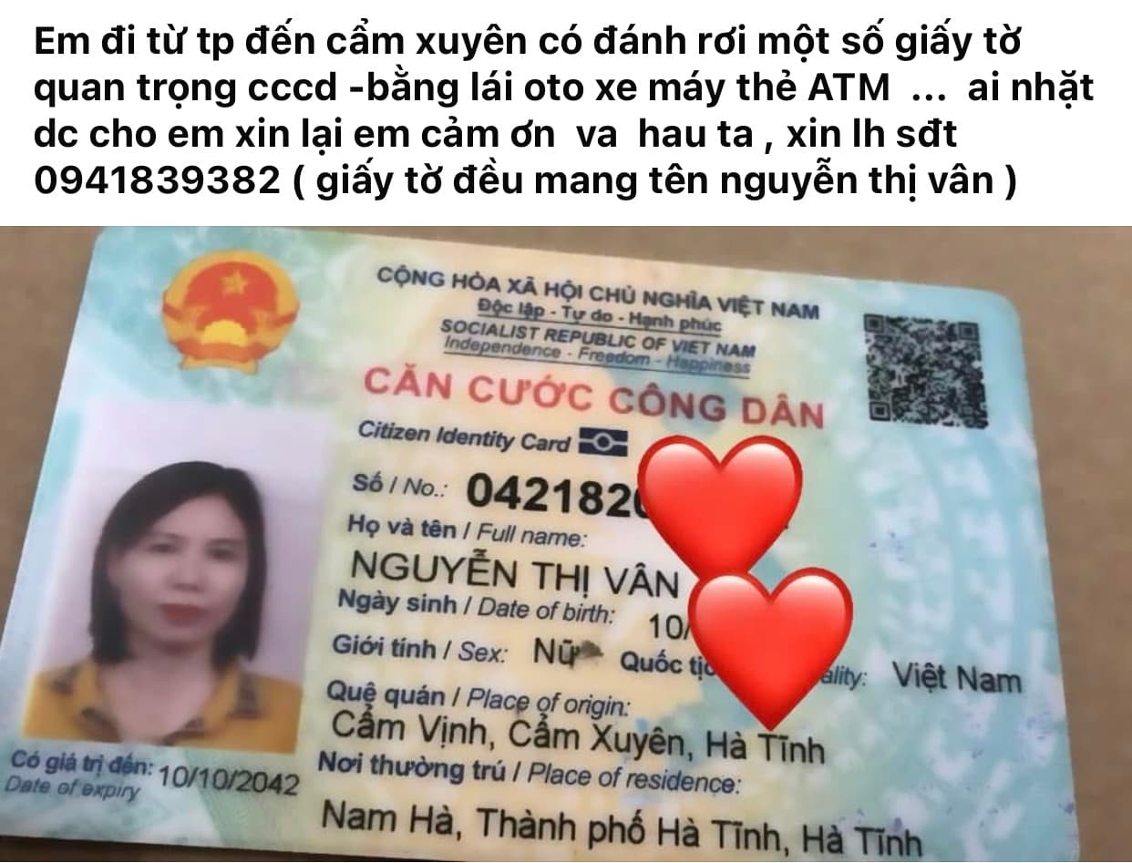 ai nhặt được cho e xin lại sẽ có hậu tạ, e cảm ơn