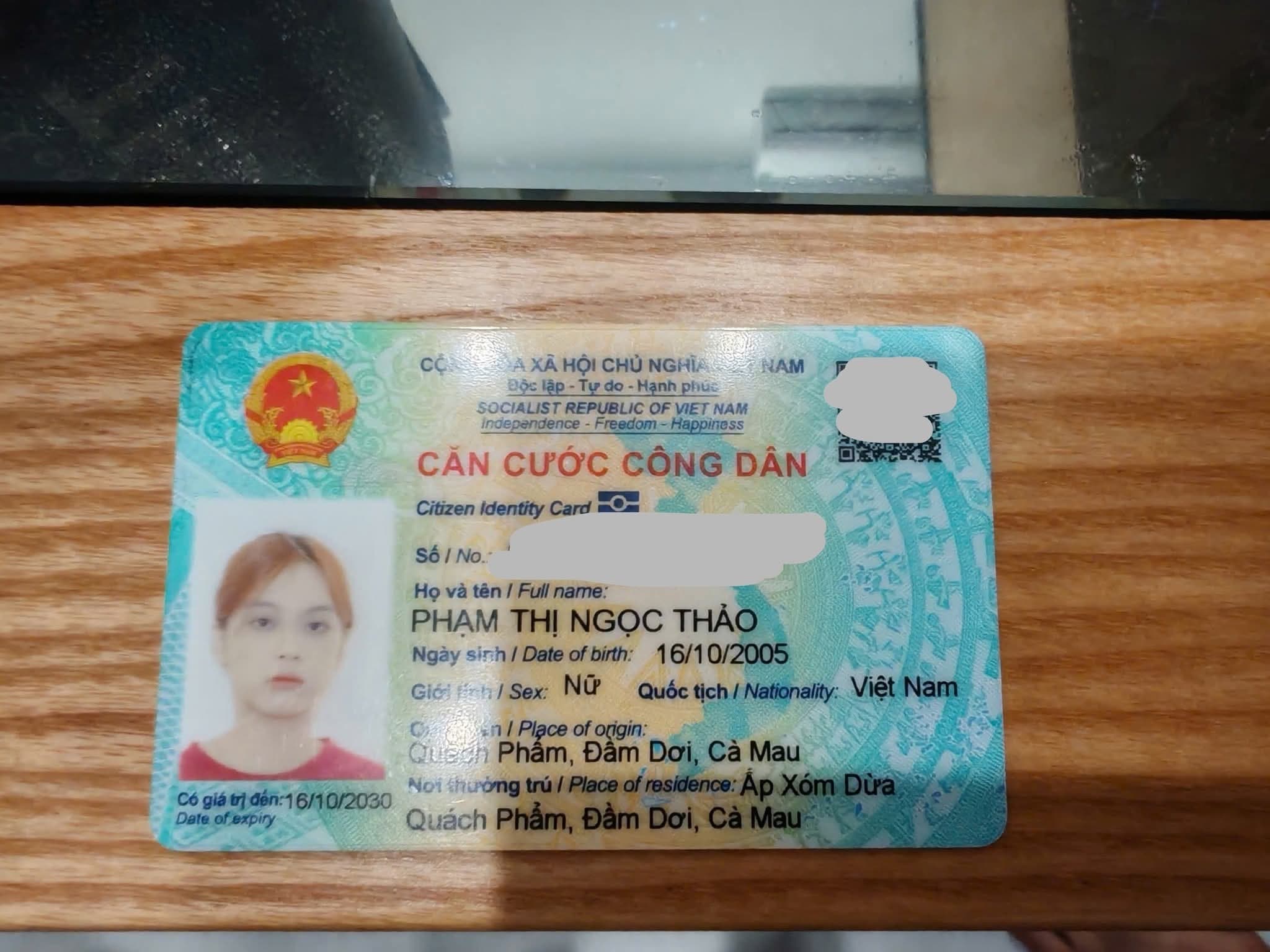 Rơi ví, cccd Phạm Thị Ngọc Thảo 2005 ở ấp 3 Nhơn Trạch Đồng Nai 