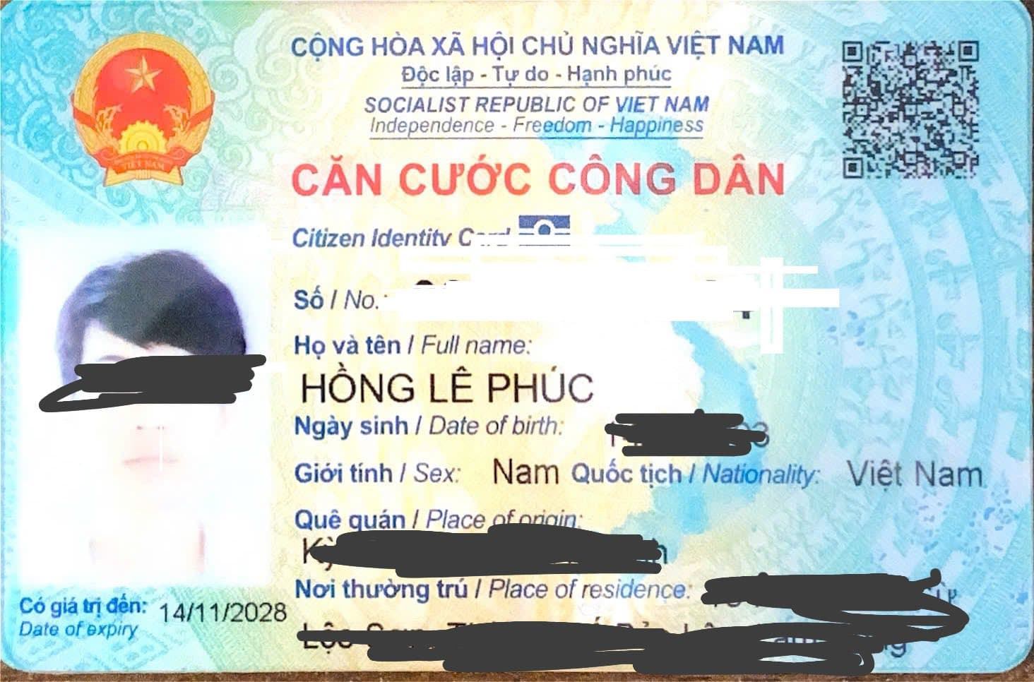 Rơi ví/giấy tờ tuỳ thân Hồng Lê Phúc rơi ở TP Hồ Chí Minh