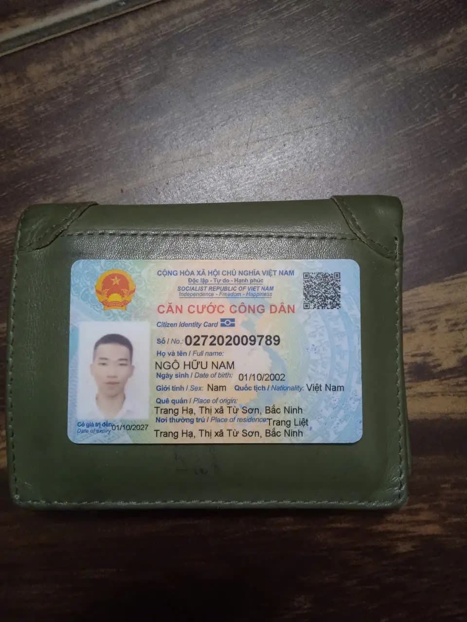Rơi ví.giấy tờ tùy thân Ngô Hữu Nam 2002 rơi ở Đoạn từ Phường Võ Cường