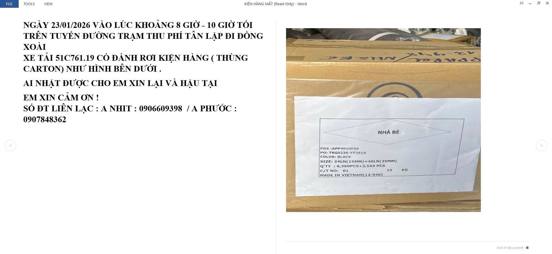 Rớt thủng hàng ở đồng phú,đồng xoài Bình Phước 