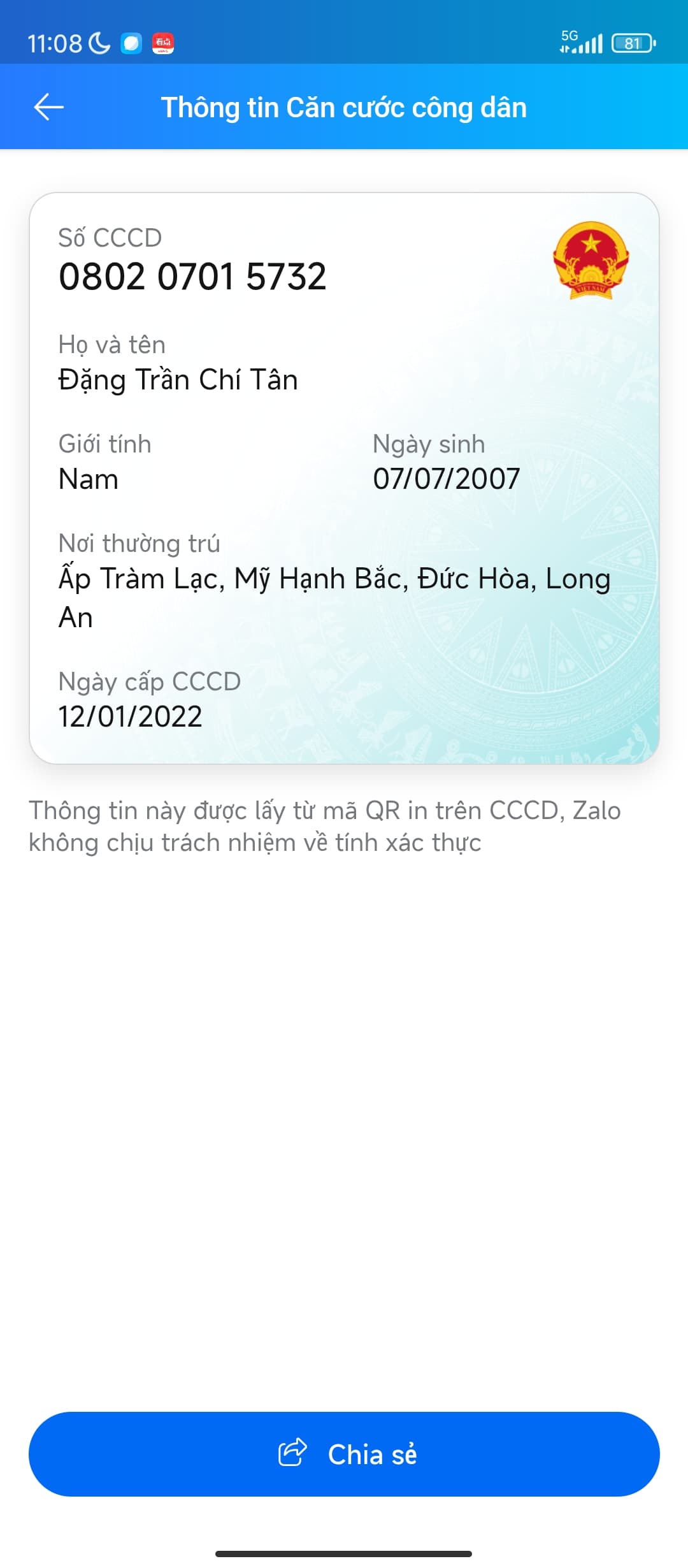 Em có làm rớt cái bóp có giấy tờ Tên Đặng Trần Chí Tân 2007 rơi ở đường Long Trường về lò lưu