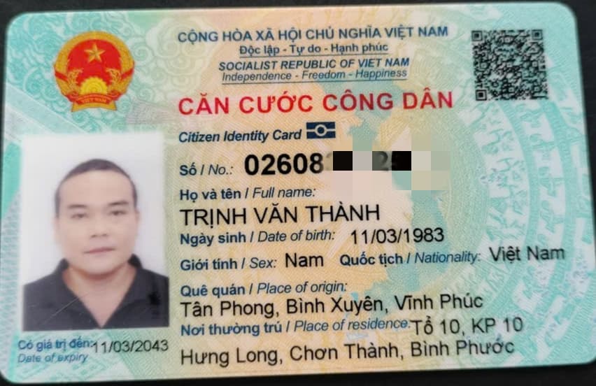 Rơi ví/giấy tờ tùy thân Trịnh Văn Thành 11.03.1983 rơi ở Khu Bcons Dĩ An bình dương về tp mới BD
