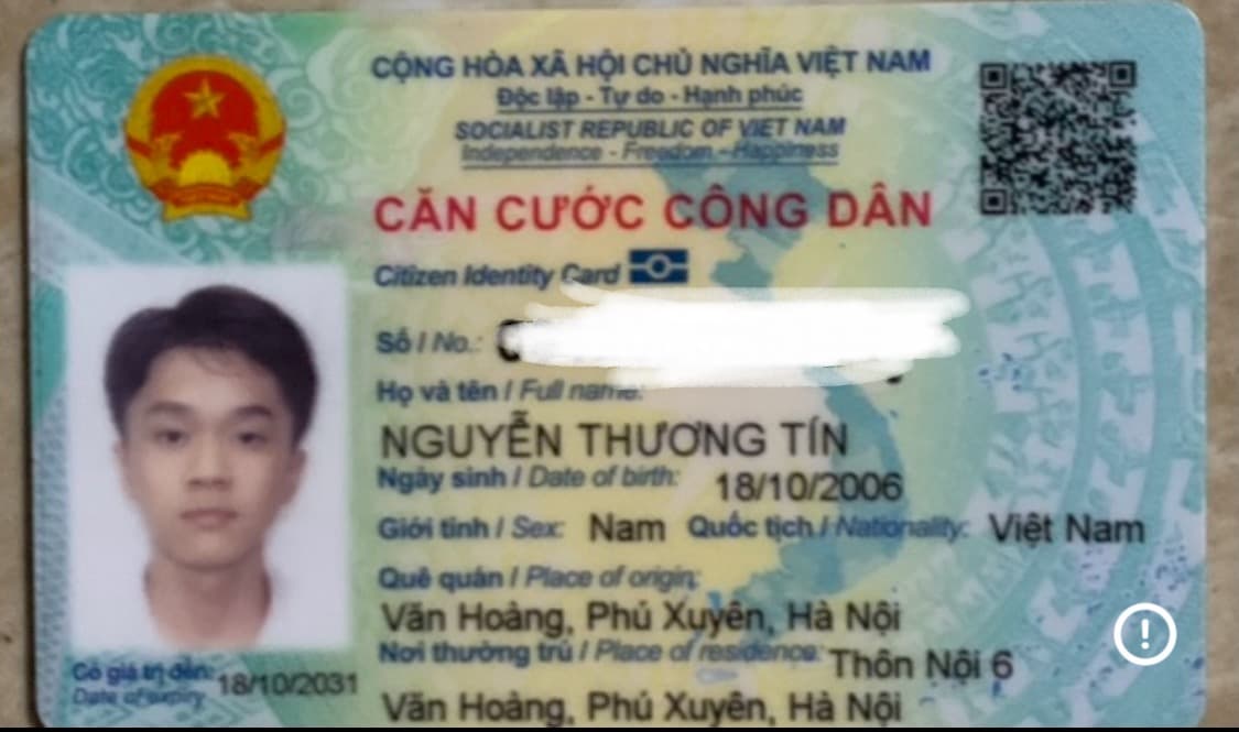 em Nguyễn Thương Tín 2006 rơi ví gồm 1cccd và 2 giấy tờ xe 