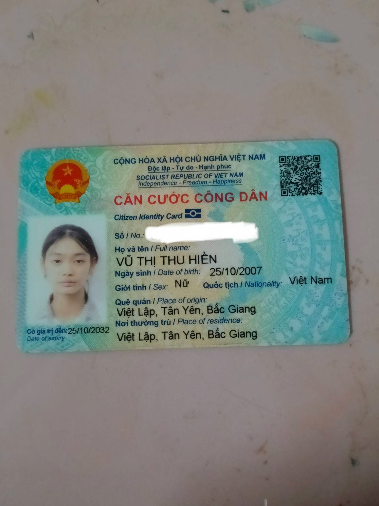 Rơi ví/giấy tờ tuỳ thân VŨ THỊ THU HIỀN