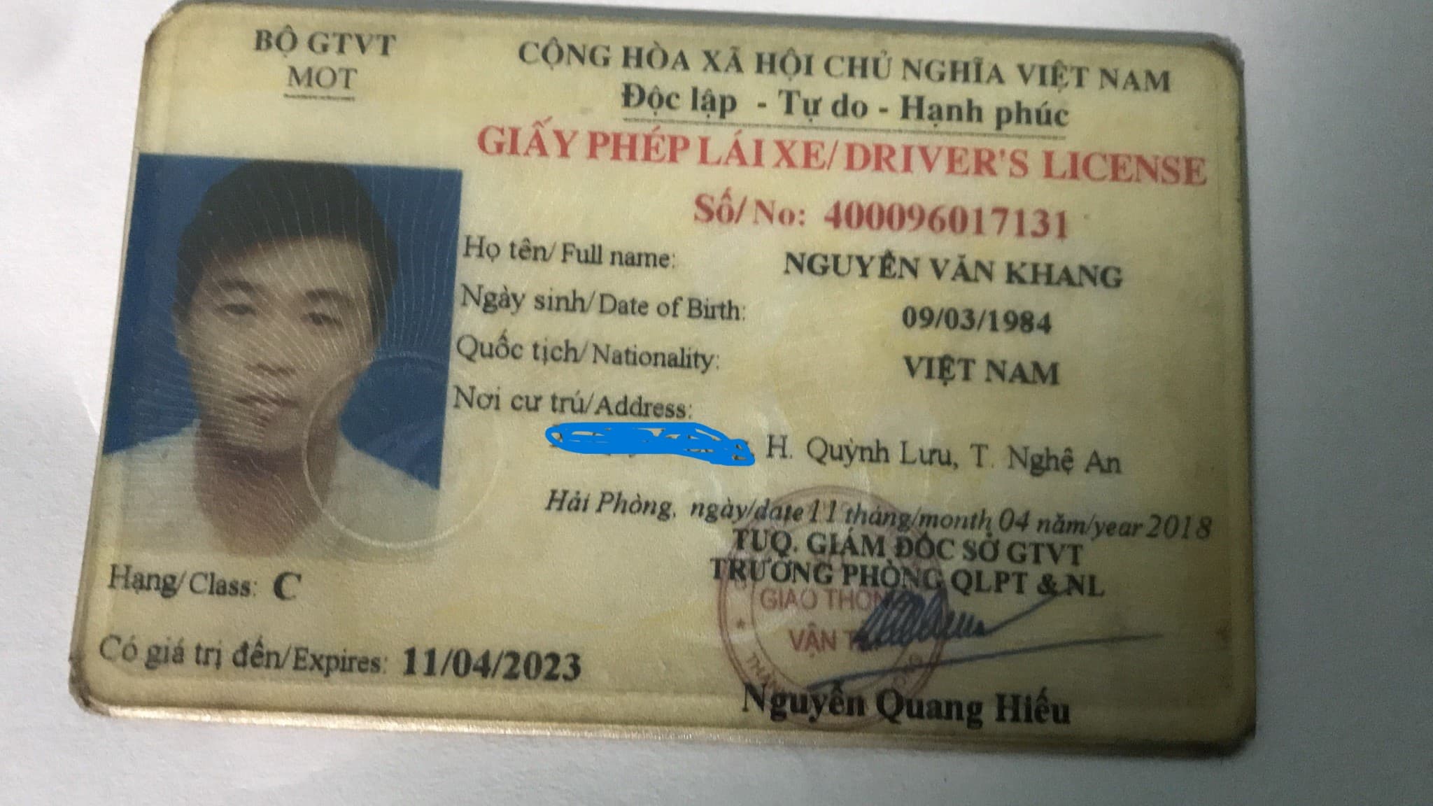 Bằng lái xe Nguyễn Văn Khang, tìm ví giấy tờ bị rơi tại thị trấn sapa, tỉnh lào cai