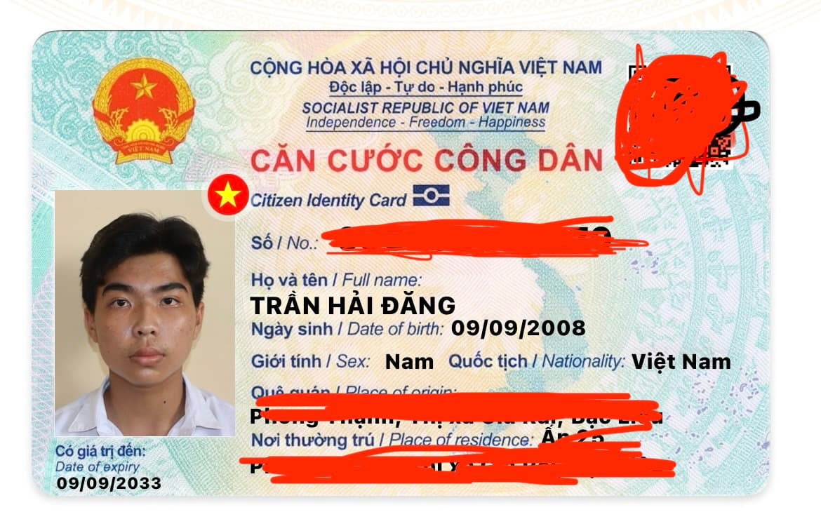Rơi giấy cccd Trần Hải Đăng 2008 ở TPHCM