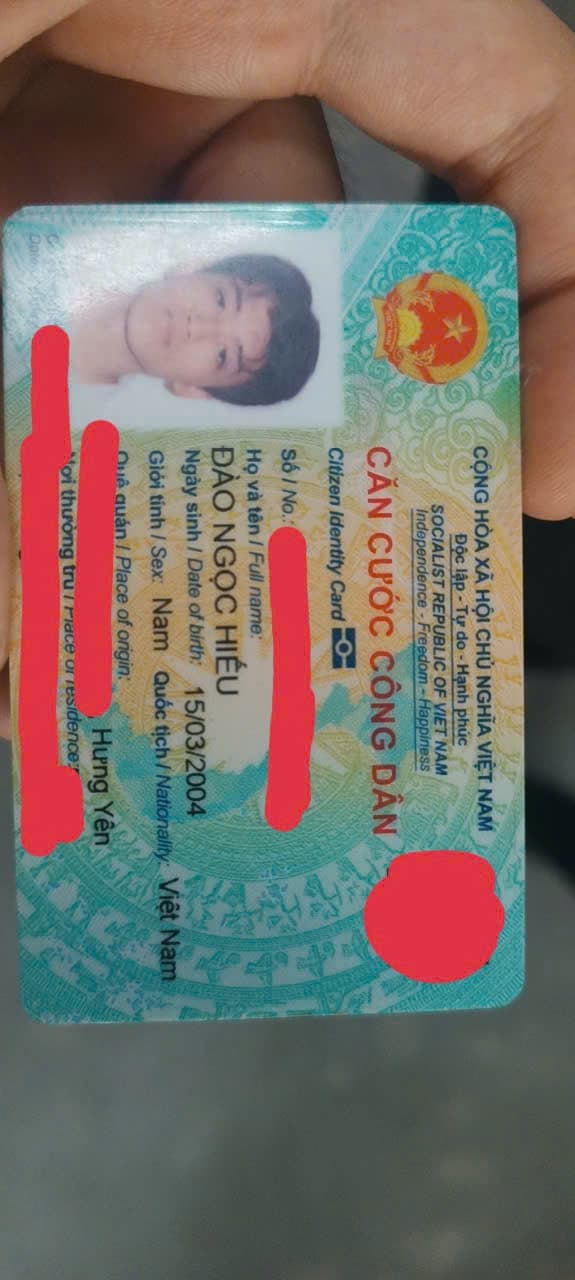 Rơi ví/ giấy tờ tùy thân Đào Ngọc Hiếu 2004 rơi ở cây xăng Hoài Đức.