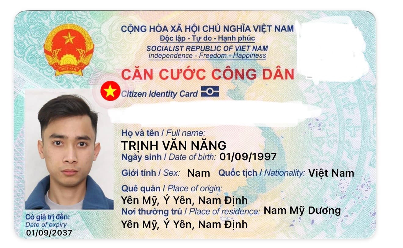 Rơi ví tìm giấy tờ tuỳ thân mang tên Trịnh Văn Năng rơi ở Xã Ý Yên Tỉnh Ninh Bình