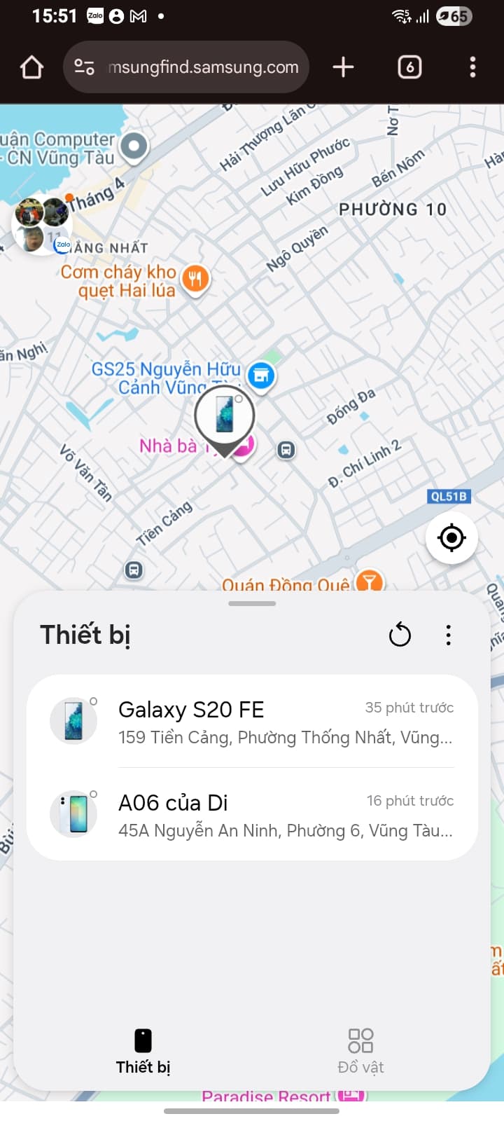 Rơi điện thoại Samsung S20 FE ở vũng tàu