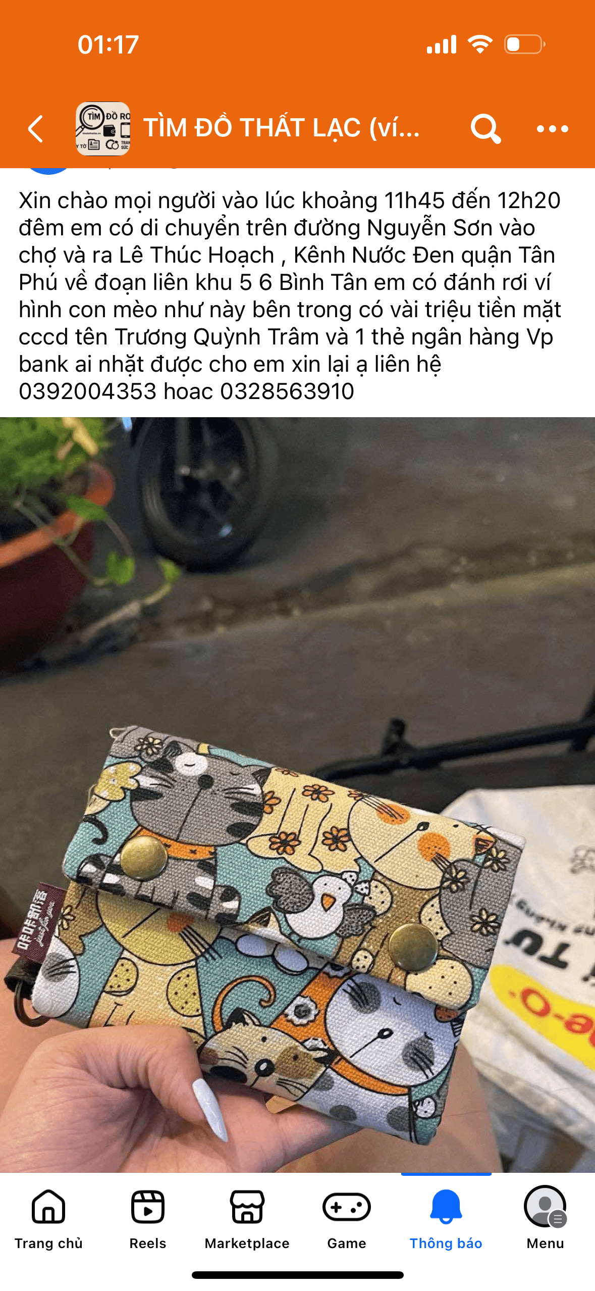 Tìm ví bị rơi ở TPHCM